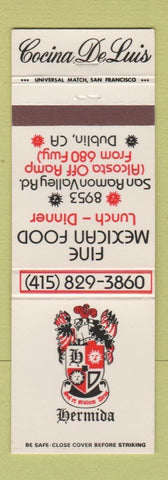 Matchbook Cover - Cocina De Luis Mexican Restaurant Dublin CA