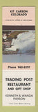 Matchbook Cover - Trading Post Restaurant Gift Shop Kit Carson Colorado