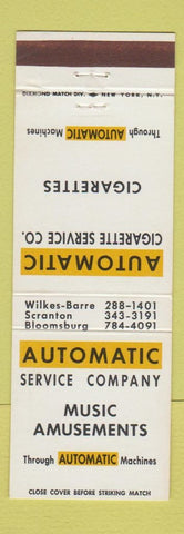 Matchbook Cover Automatic Vending Cigarettes Wilkes Barre Scranton Bloomsburg PA