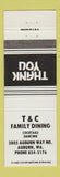 Matchbook Cover - T&C Family Dining Auburn WA