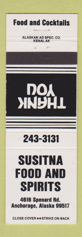 Matchbook Cover - Susitna Food and Spirits Anchorage AK