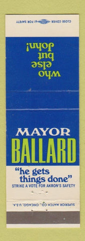 Matchbook Cover - Mayor John Ballard Akron OH Election