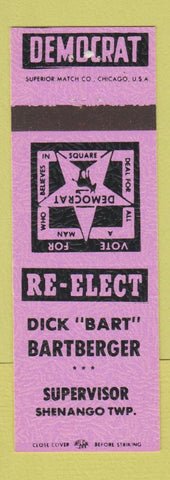 Matchbook Cover - Dick Bart Bartberger Supervisor Election Shenango Township PA