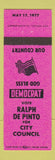 Matchbook Cover - Ralph De Pinto for City Council 1977