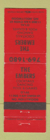 Matchbook Cover - The Embers Bar billiards North Hollywood CA