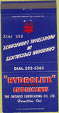 Matchbook Cover - Hydrolite Lubricants oil gas Hamilton ON 30 Strike