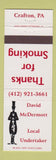 Matchbook Cover - David McDermott Local Undertaker Crafton PA