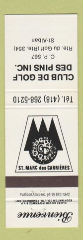 Matchbook Cover - Club de Golf Des Pins St Alban QC