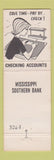 Matchbook Cover - Mississippi Southern Bank Port Gibson MS
