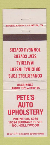 Matchbook Cover - Pete's Auto Upholstery North Hollywood CA