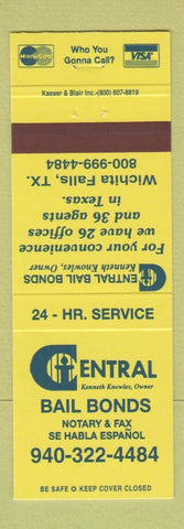 Matchbook Cover - Central Bail Bonds Wichita Falls TX