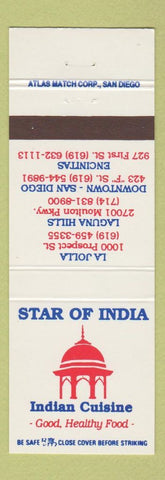 Matchbook Cover Star of India Indian Restaurant La Jolla Encinitas San Diego CA