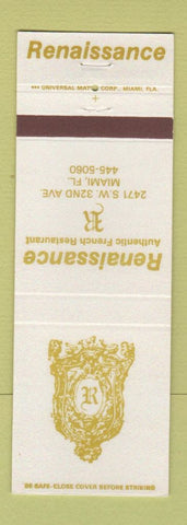 Matchbook Cover - Renaissance French Restaurant Miami FL