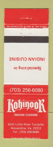 Matchbook Cover - Kohinook Indian Restaurant Alexandria VA