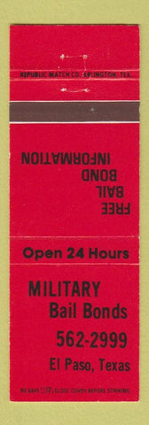 Matchbook Cover - Military Bail Bonds El Paso TX