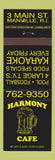 Matchbook Cover - Harmony Cafe Manville RI foosball billiards
