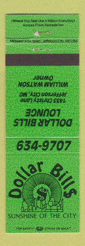 Matchbook Cover - Dollar Bills Lounge Jefferson City MO GREEN