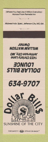 Matchbook Cover - Dollar Bills Lounge Jefferson City MO PEACH