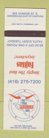 Matchbook Cover - The Texas Longhorn Cafe Mississauga ON WEAR