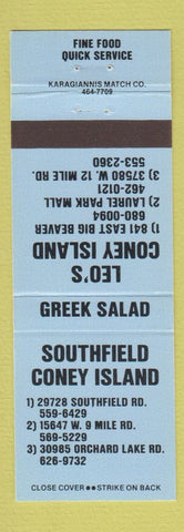Matchbook Cover - Southfield Coney Island MI Leo's BLUE