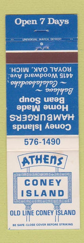 Matchbook Cover - Athens Coney Island Hamburgers Royal Oak MI