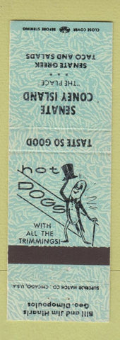 Matchbook Cover - Senate Coney Island Hot Dogs Southfield Detroit MI TEAL
