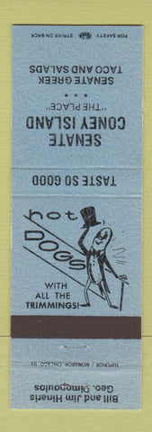 Matchbook Cover - Senate Coney Island Hot Dogs Southfield Detroit MI BLUE