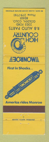 Matchbook Cover - Monroe Shocks High Country Auto Parts Golden Colorado