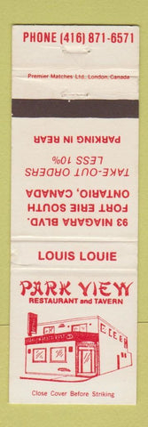 Matchbook Cover - Park View Restaurant Tavern Fort Erie South ON WEAR