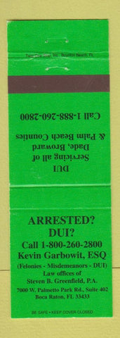 Matchbook Cover - Kevin Garbowit Lawyer Boca Raton FL DUI Criminal