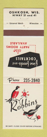 Matchbook Cover - Robbins Restaurant Oshkosh WI