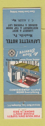 Matchbook Cover - Lafayette Hotel Meadville PA