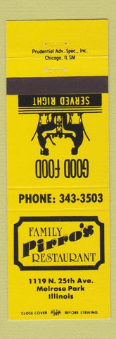 Matchbook Cover - Family Pirro's Restaurant Melrose Park IL