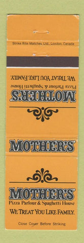 Matchbook Cover - Mother's Pizza Parlour and Spaghetti House Canada 1982