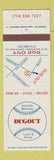 Matchbook Cover - Dugout Restaurant Santa Ana CA baseball