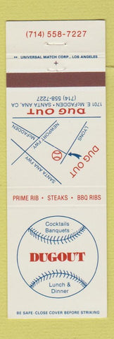 Matchbook Cover - Dugout Restaurant Santa Ana CA baseball