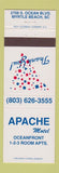 Matchbook Cover - Apache Motel Myrtle Beach SC