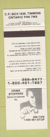 Matchbook Cover - Crime Stoppers Timmins ON