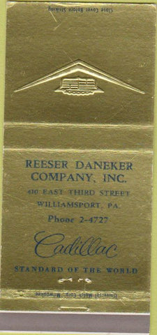 Matchbook Cover - Reeser Daneker Cadillac Williamsport PA 30 Strike