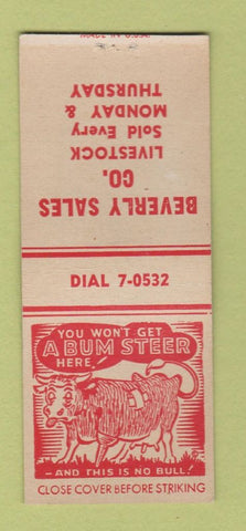 Matchbook Cover - Beverly Sales Livestock Salina KS BOBTAIL