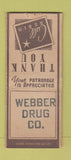 Matchbook Cover - Webber Drug KS? STAMPED WEAR BOBTAIL