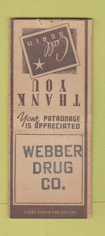 Matchbook Cover - Webber Drug KS? STAMPED WEAR BOBTAIL