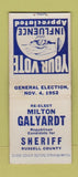 Matchbook Cover - Milton Galyardt Russell County Sheriff KS 1952 BOBTAIL #1