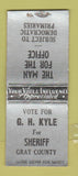 Matchbook Cover - GH Kyle Sheriff Election Gray County KS WEAR BOBTAIL