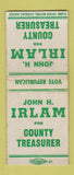 Matchbook Cover - John Irlam County Treasurer Jacksonville? IL? BOBTAIL