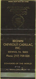 Matchbook Cover - Cadillac Brown Chevrolet Berwick PA WEAR 30 Strike