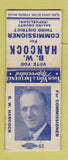 Matchbook Cover - WB Hancock Commissioner Saline County KS Salina WEAR BOBTAIL