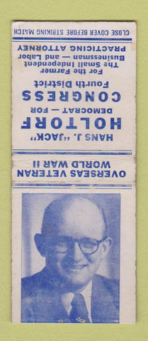 Matchbook Cover - Hans Jack Holtorf Congress Election KS? BOBTAIL