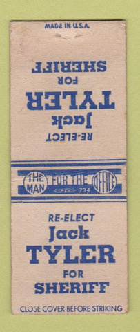 Matchbook Cover - Jack Tyler for Sheriff Election WEAR BOBTAIL