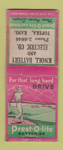 Matchbook Cover - Prest O Lite Batteries Knoll Electric Topeka KS WORN BOBTAIL